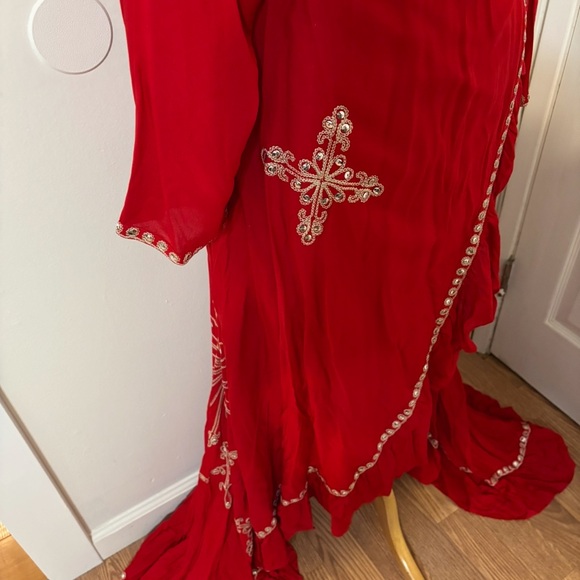 The J Peterman Company Women’s Red Wrap Dress Maxi Midi  High Low Size Large - Picture 5 of 12